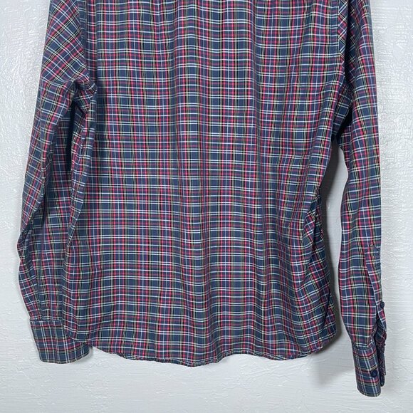 UNTUCKit Men L Walker Road Blue Red Plaid Long Sleeve Button Up Shirt Slim Fit - Picture 6 of 9
